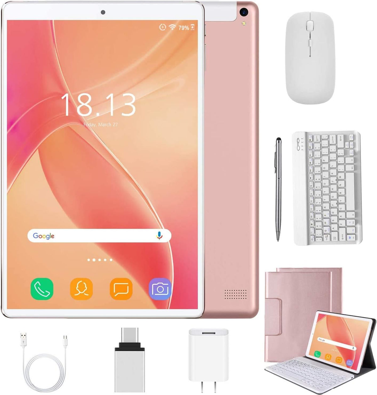 2 in 1 Tablets 10 Inch with Wireless Keyboard Case, 4GB RAM 64GB ROM, Gold C787971