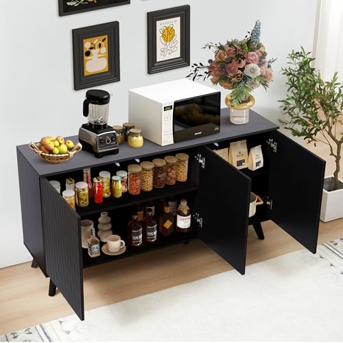 Walnut 3 Door Fluted Sideboard Buffet Cabinet L221