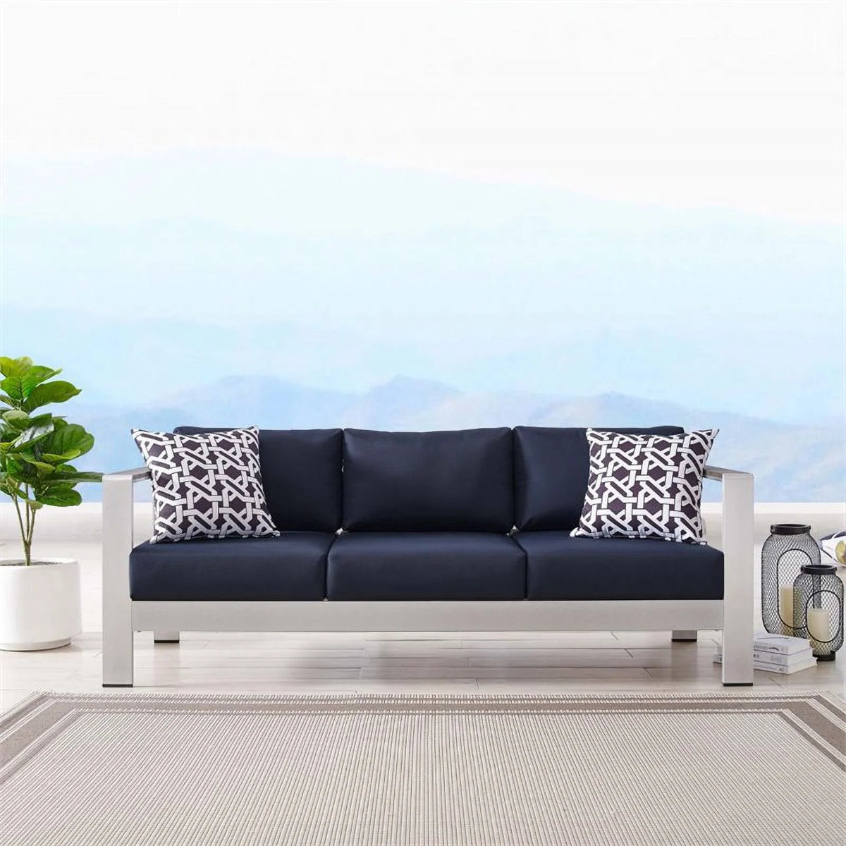 Aluminum Patio Sofa in Silver Navy E619634