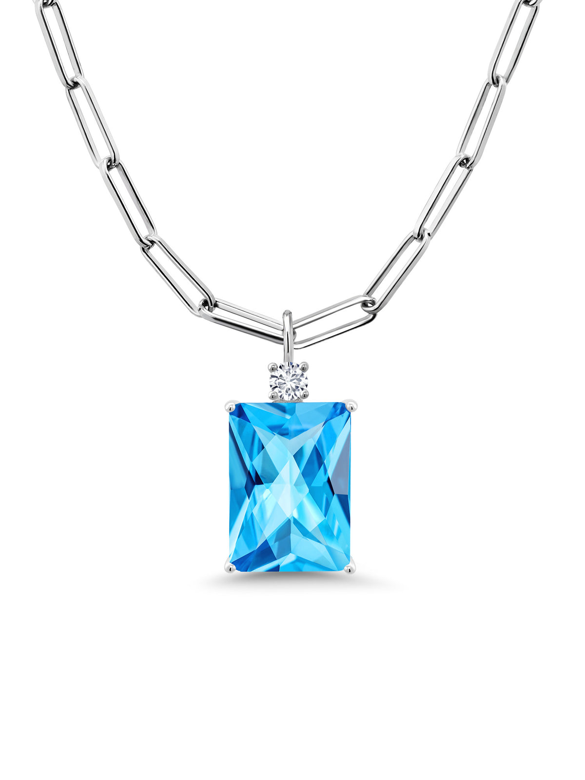 15.27 Ct Swiss Blue Topaz Sterling Silver Pendant with Chain X175783