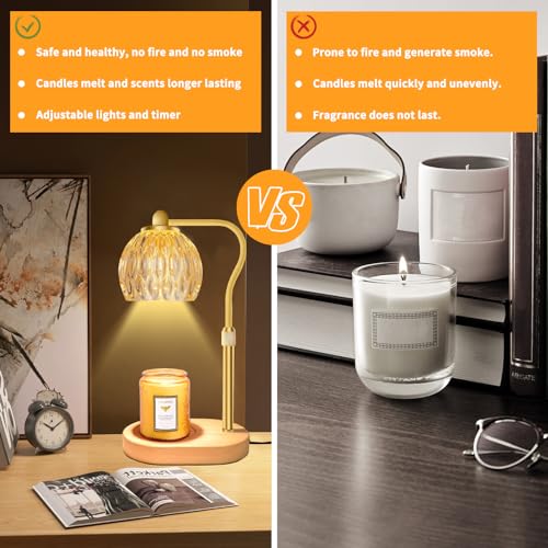 Candle Warmer Lamp with 3 Bulbs, Dimmable Adjustable Hight Gold H40017