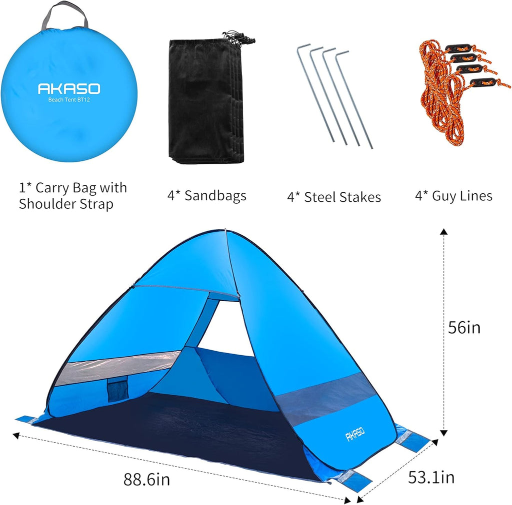 Beach Tent, Anti UV Pop Up Camping Tent with Carry Bag for 4 Person Y893184