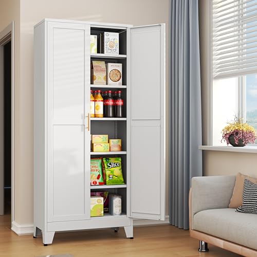 75.2”H Metal Pantry Storage Cabinet with Adjustable Shelves S74950