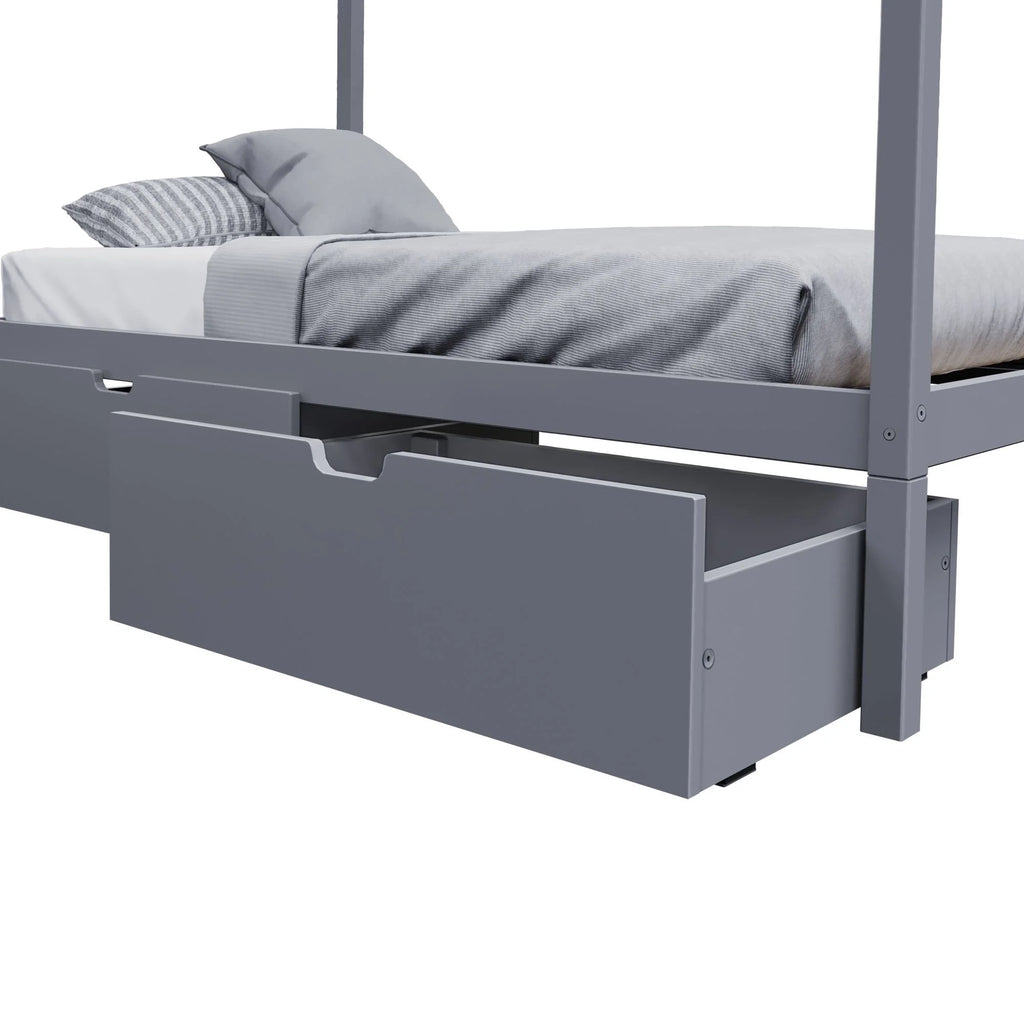 Twin Size Grey Wooden House Bed Frame with Storage Drawers U698