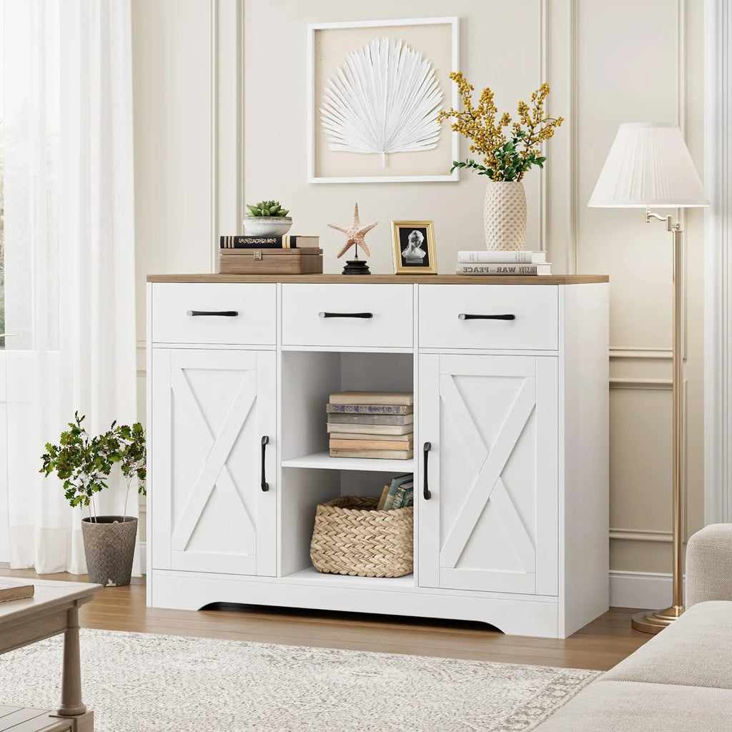 Dark Brown Wood Buffet Storage Cabinet with Barn Doors O343