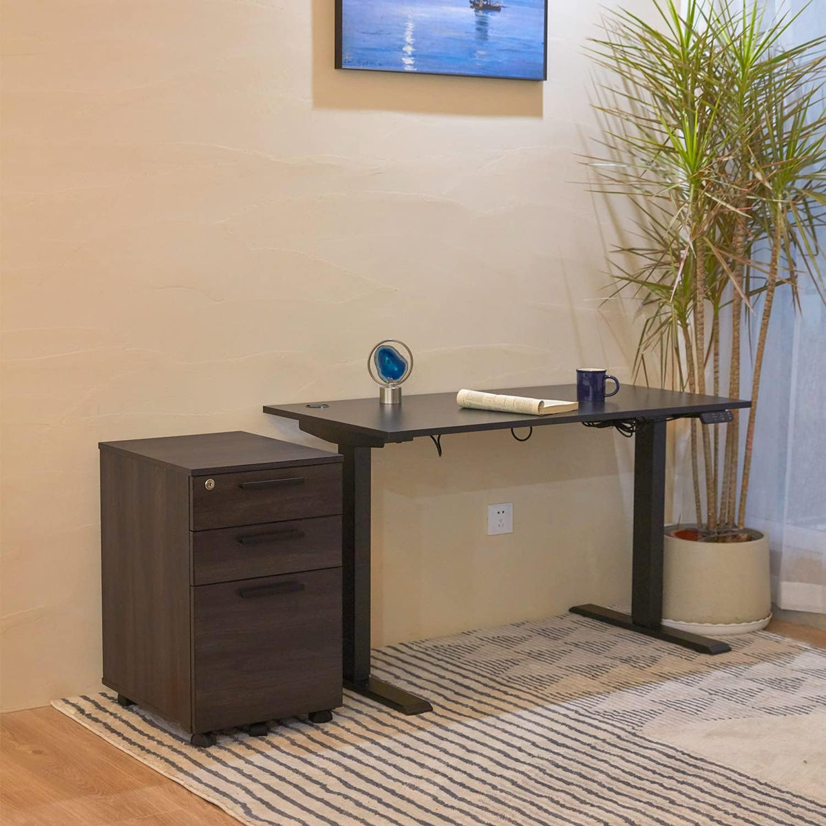 3 Drawer Mobile File Cabinet with Lock Wood Pedestal Filing Storage, Dark Walnut I3961