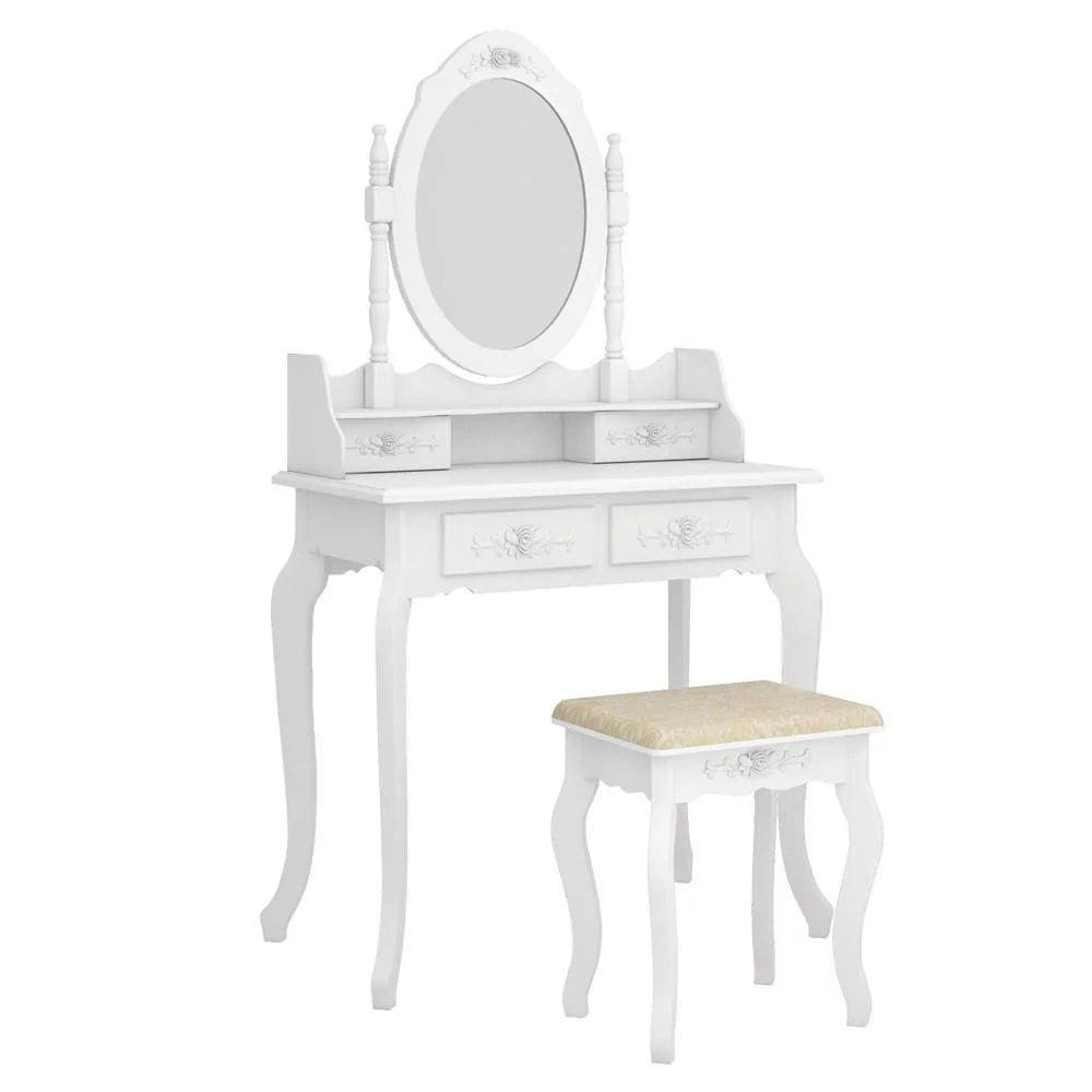 White Vanity Table Set with Mirror and 4 Drawers P113694