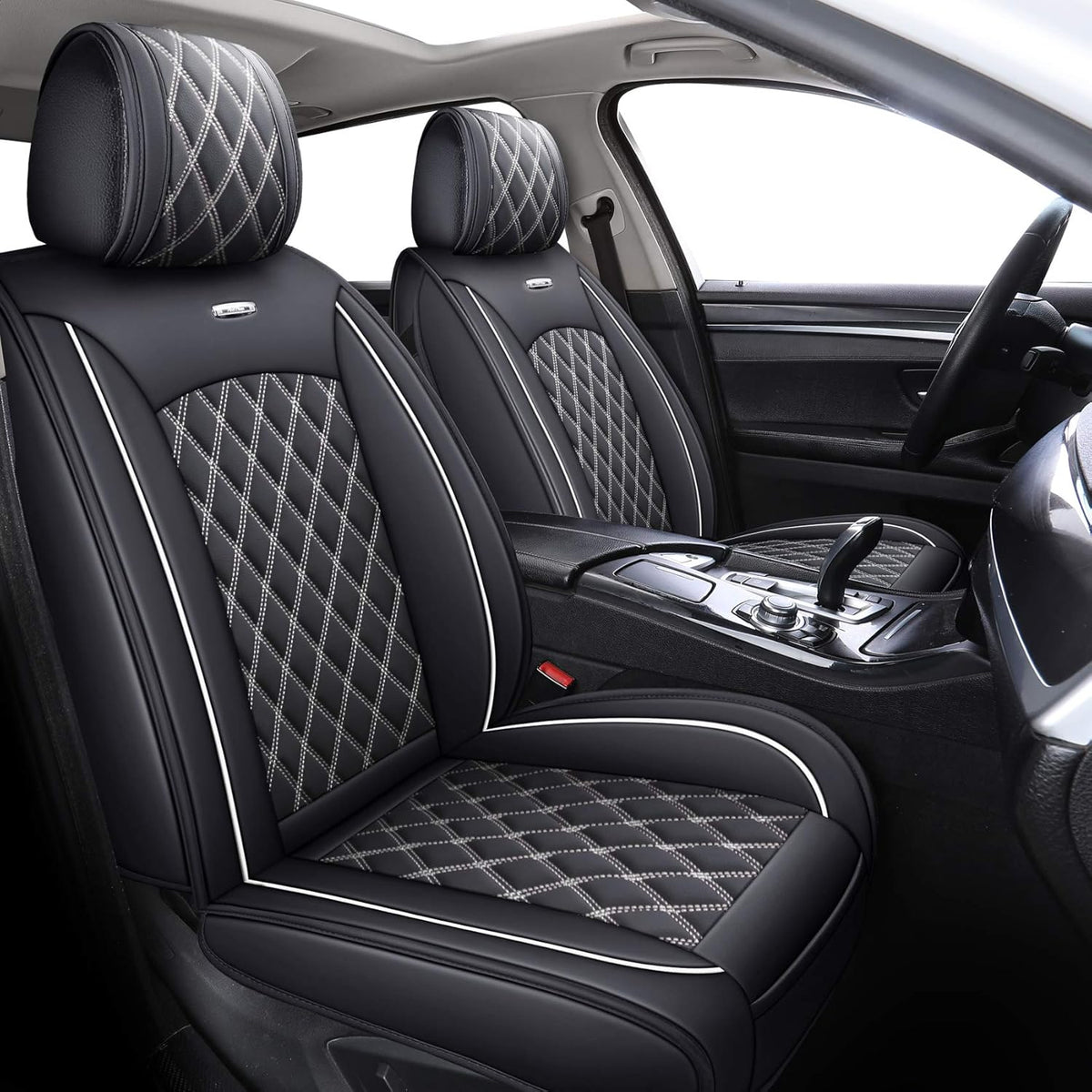Waterproof Leather Car Seat Covers Full Set Black-Blue E28411