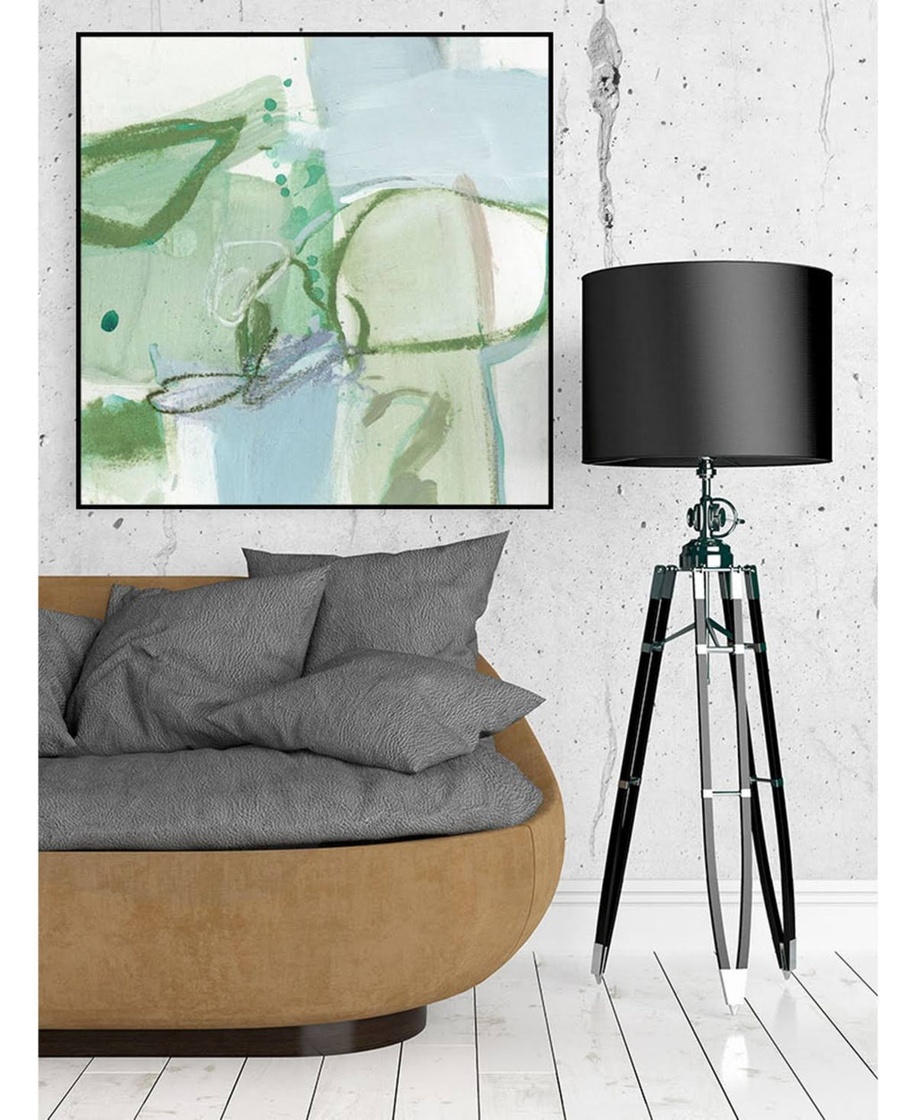 Olive Green Framed Canvas Art Block G28530