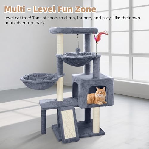 Grey Cat Tree with Condo and Hammocks G6028