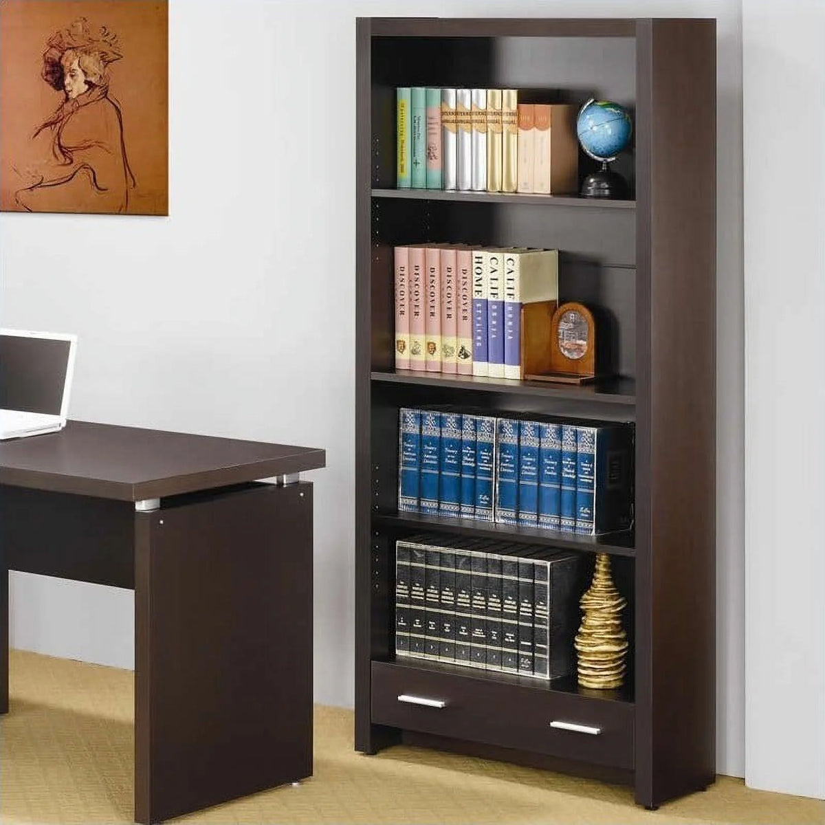 4-Piece Desk Bookcase Office Chair and Mobile File Cabinet Set R18378