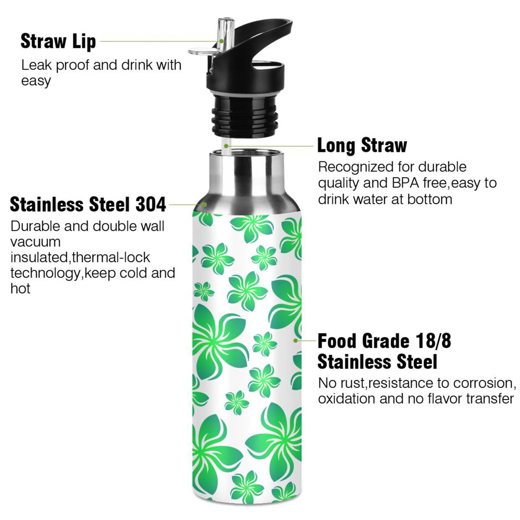 Green Stainless Steel Insulated Water Bottle with Straw Lid J516689