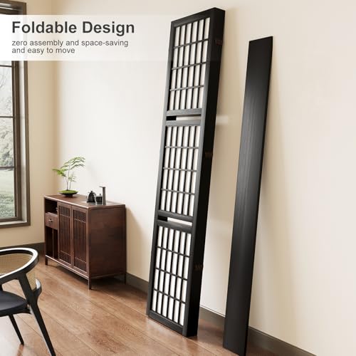 66.9Inch Tall Folding Wood Screen (4Panels, Black) Y170224