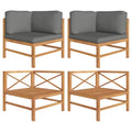 2 pcs Dark Gray Cushions Solid Teak Wood Corner Sofas P608