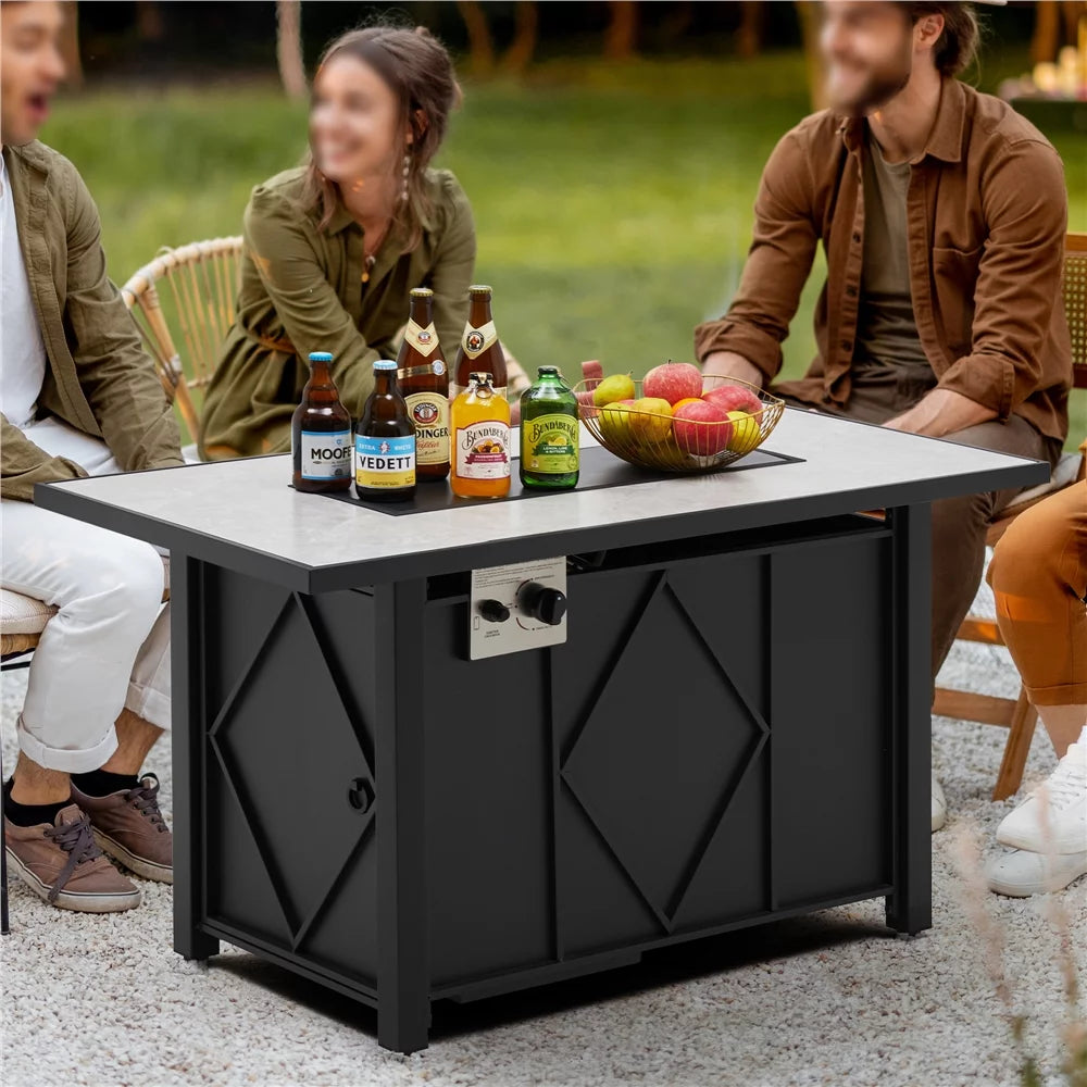 43in Propane Fire Pit Table with Ceramic Tabletop & Steel Base, Black E1001