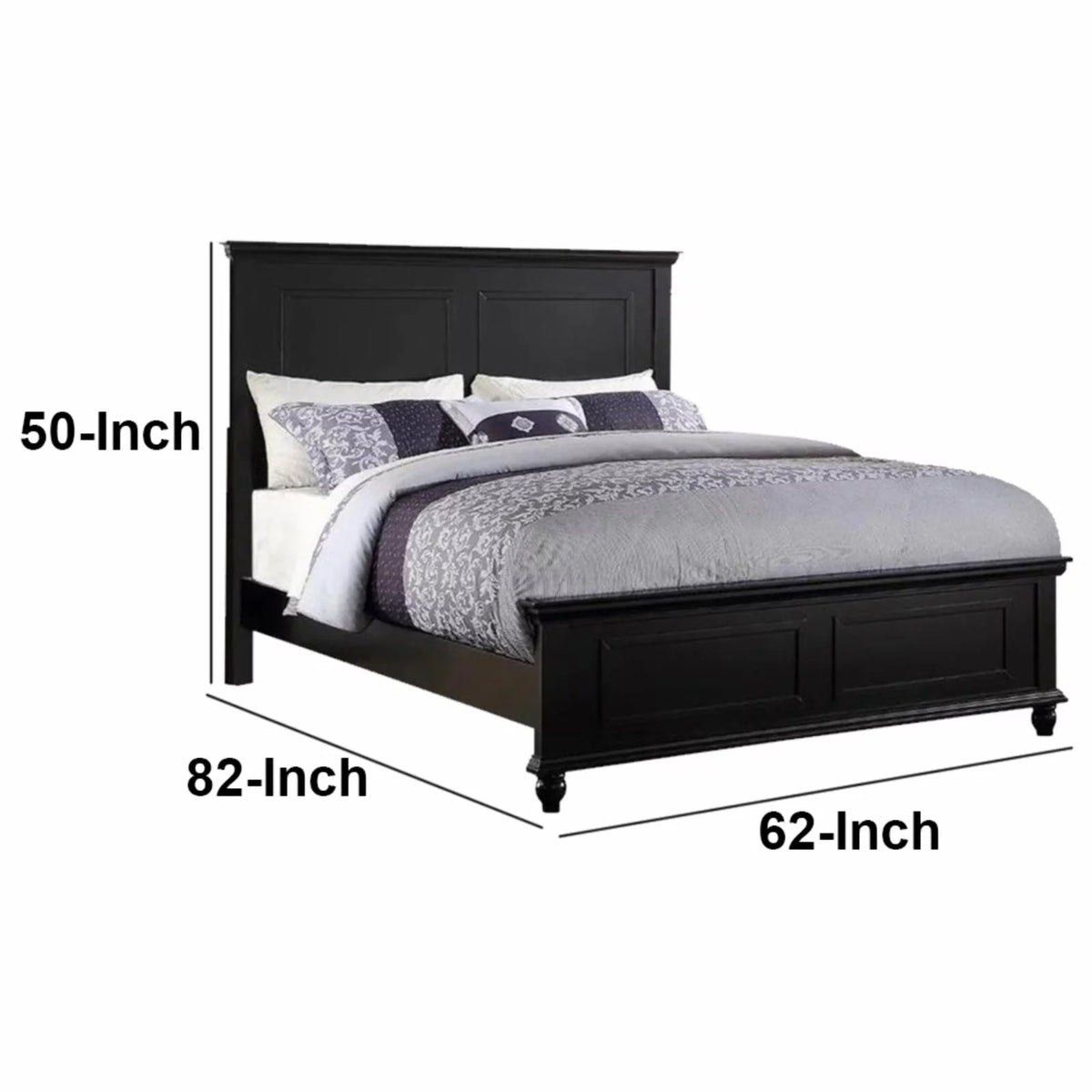 King Wooden Bed Dark Walnut Veneer White B117221