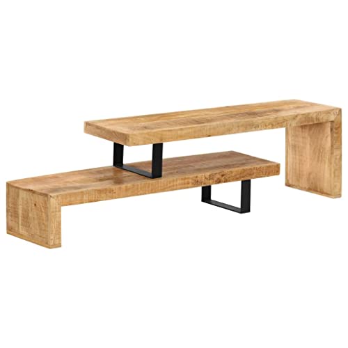 Solid Mango Wood TV Stand with Wrought Iron Legs, 45.3" L x 18" W x 15.7" H W206