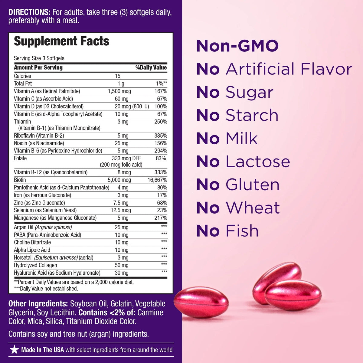 Advanced Hair, Skin and Nail Biotin & Vitamins A, C, & E Softgels, 150 Count L86608