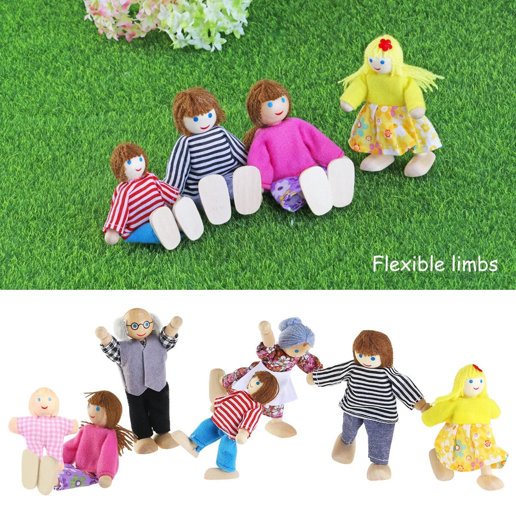 7 Pieces Wooden Dollhouse Family Set Mini People Figures N27450