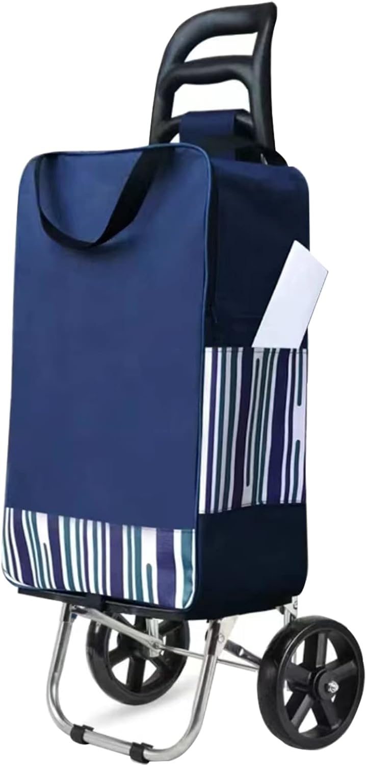 Foldable Cart with Aluminum Frame, Waterproof Canvas, 8 Wheel, Navy Blue, Pack of 2 X21725