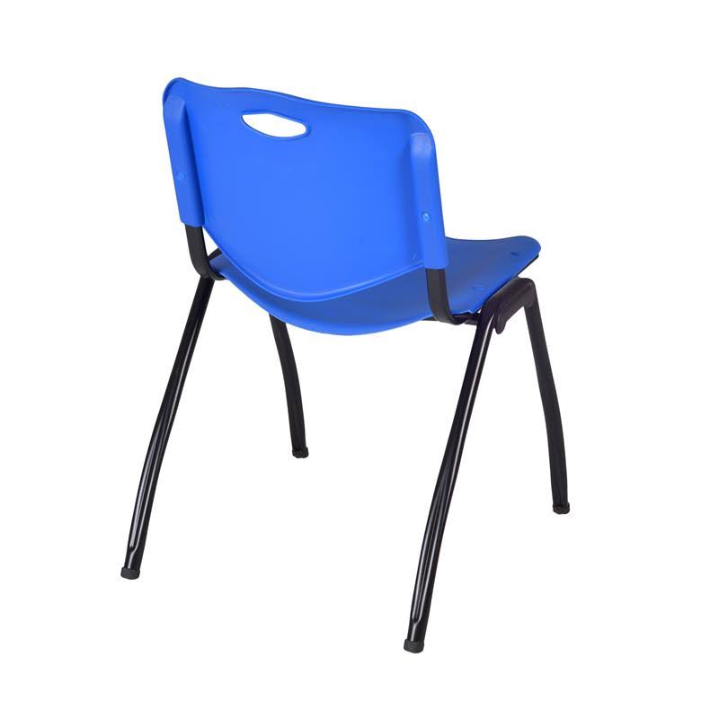 42x22 Round Breakroom Table Grey & 4 Stack Chairs Blue N81577