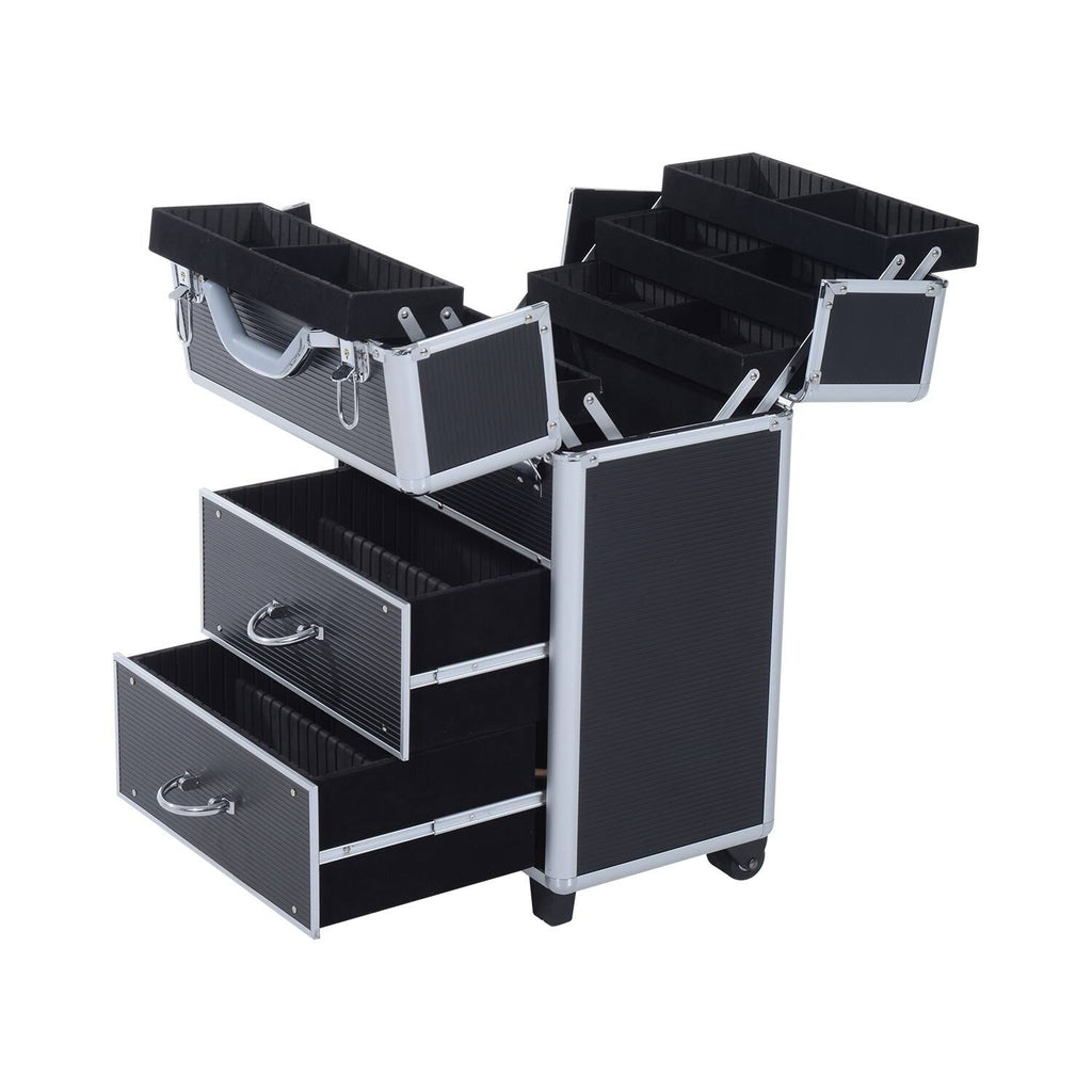 4 Tier Lockable Cosmetic Train Case with Extendable Trays Black B14608