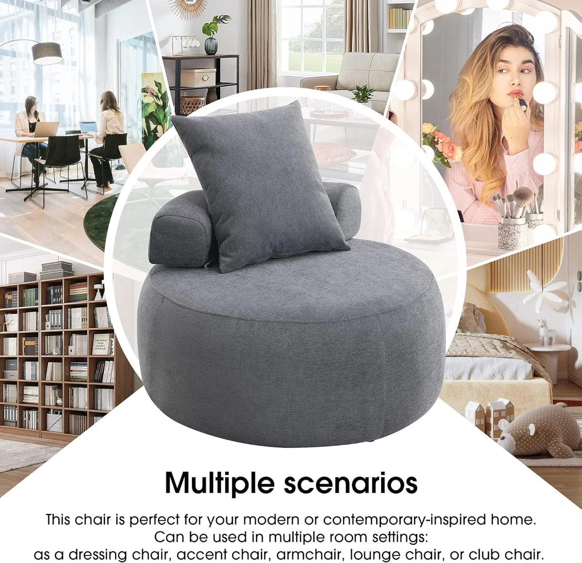 Light Gray Accent Barrel Chair with Pillow F540063
