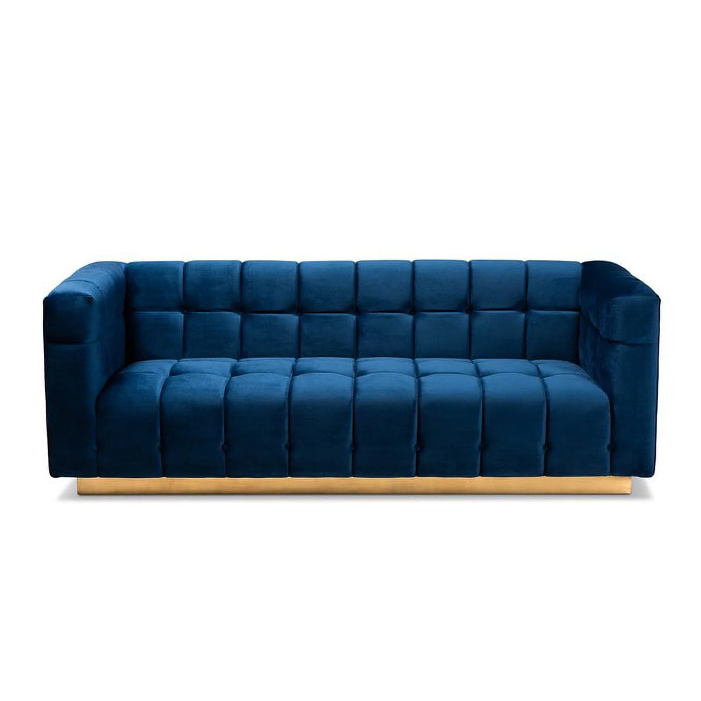 Navy Blue Gold Velvet Upholstered Sofa T5329