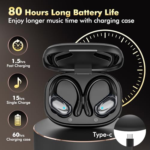 Black Wireless Earbuds with LED Display, IPX7 Waterproof A71327