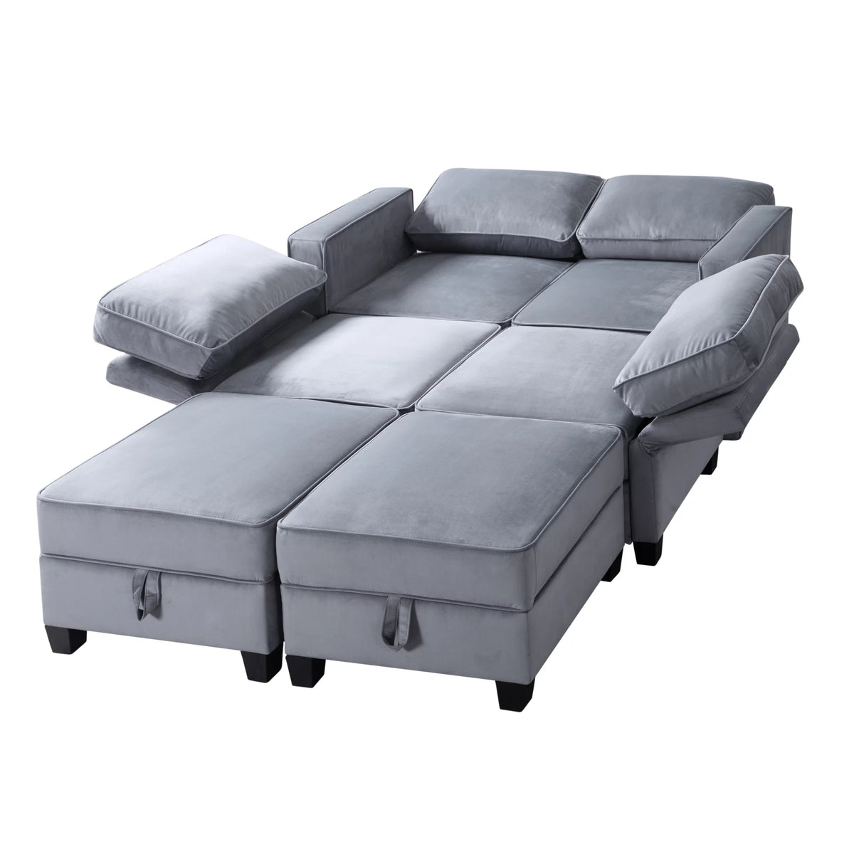 Dark gray Velvet Square Arm Sectional Sofa H24172