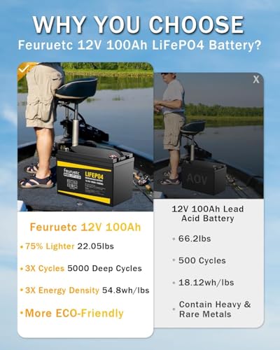 12V 100Ah LiFePO4 Lithium Battery with 100A BMS, 1280Wh Energy Storage, Iron Phosphate 15000 Deep Cycles Marine Battery W486818