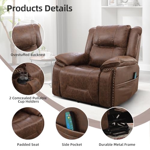Brown Leather Power Lift Chair with Massage and Heat C72961