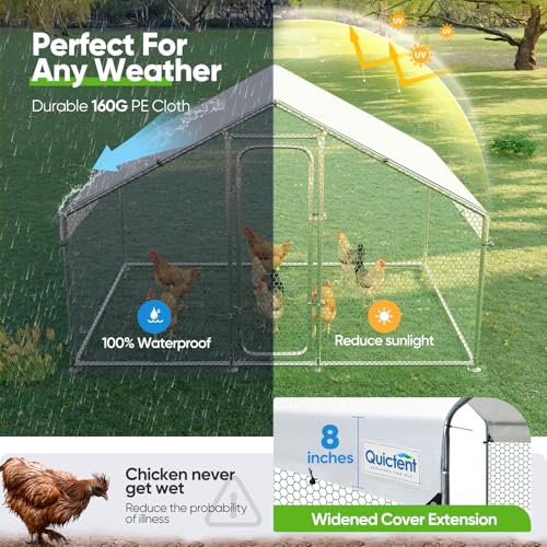 Large Metal Chicken Coop Run with Roosting Perch and Waterproof Roof Cover, 12x9x6.6FT G146147