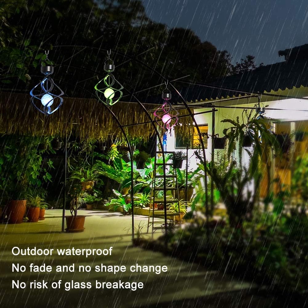 LED Solar Revolving Wind Chimes Hanging Spiral Lights J7811
