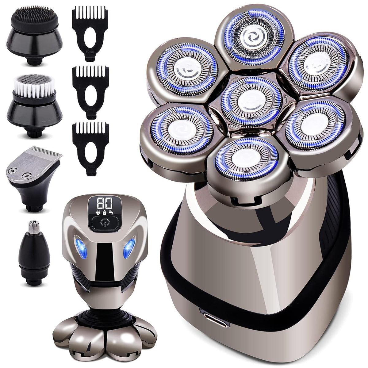 7D 5-in-1 Electric Head Shaver for Bald Men, Cordless, Rechargeable, Pack of 2 J92386
