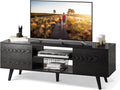 Black TV Stand with Storage Cabinet and Open Shelves I371