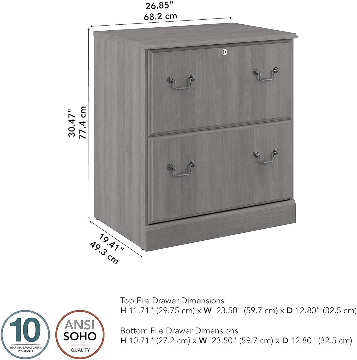 2 Drawer Lateral File Cabinet, Gray U76001