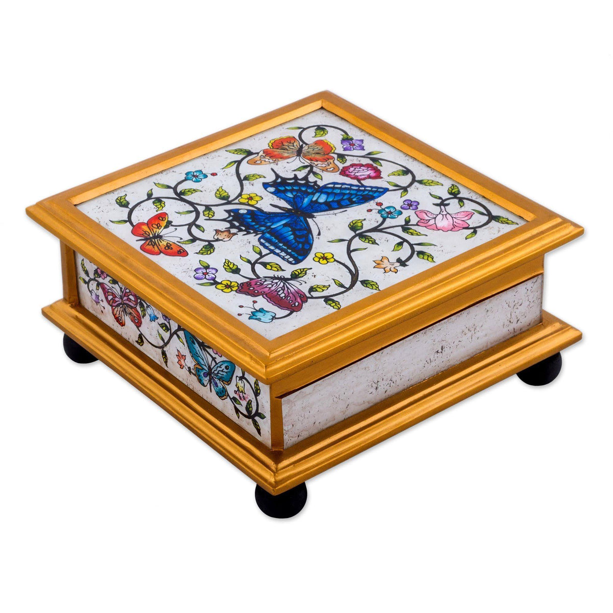 Ivory Reverse Painted Glass Decorative Box M405056