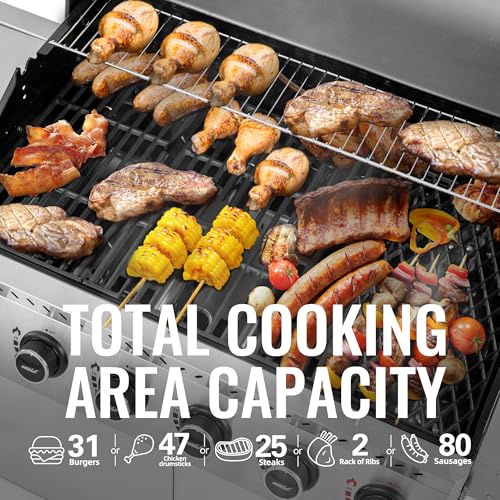 6 Burner Propane Gas Grill with Side Burner, White P4029