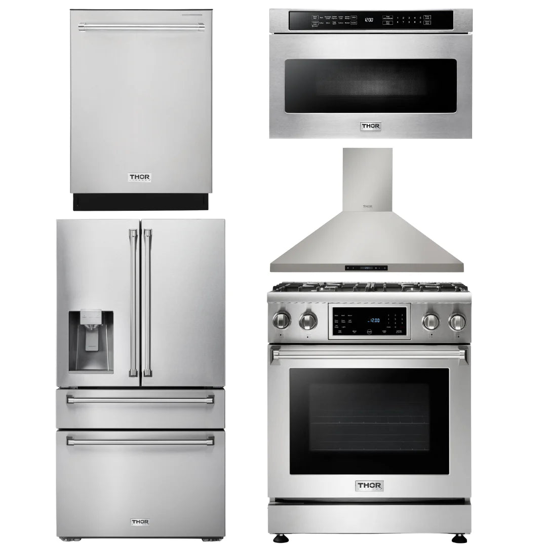 30 Gas Range, Range Hood, Microwave, Refrigerator, Dishwasher S324502