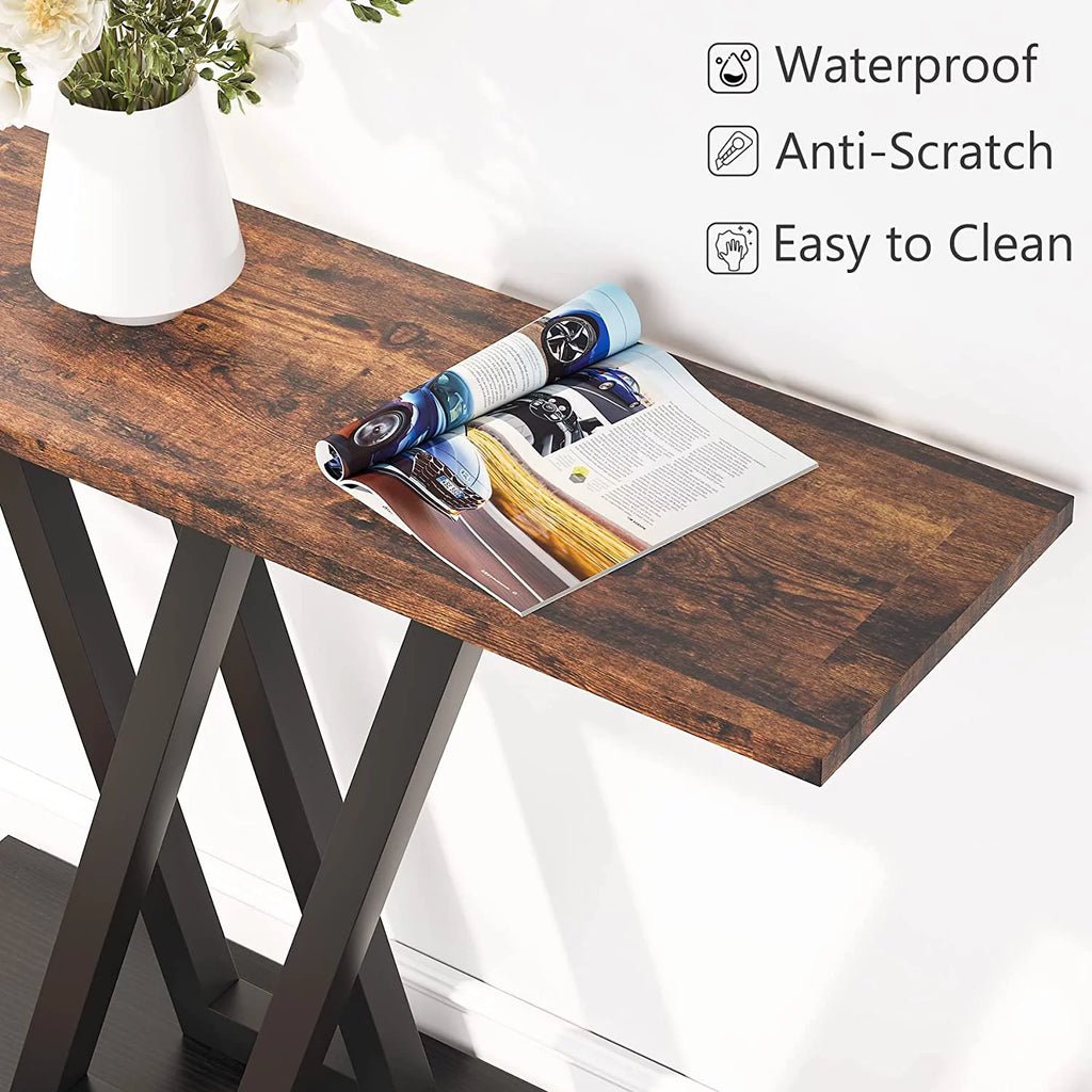 Rustic Brown Industrial Console Table F200