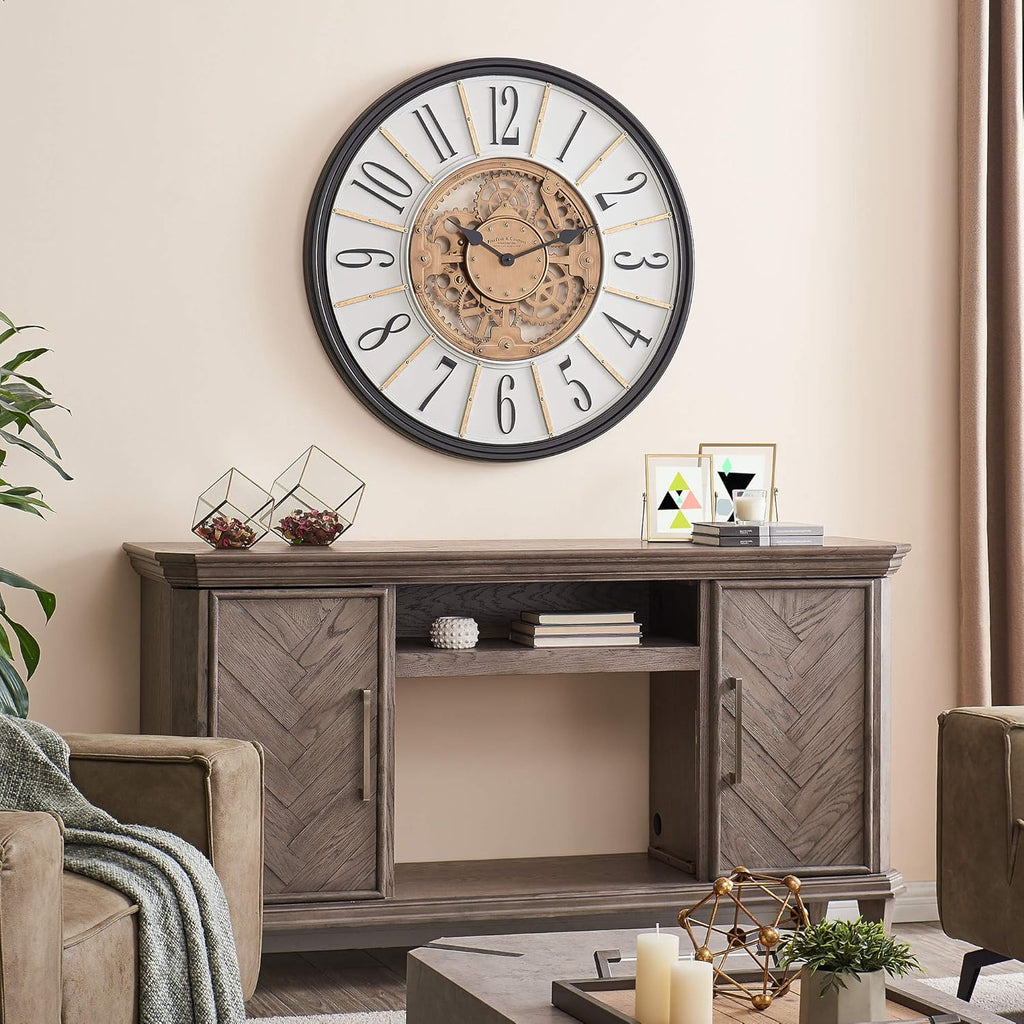 Gray Farmhouse Gears Clock N4974