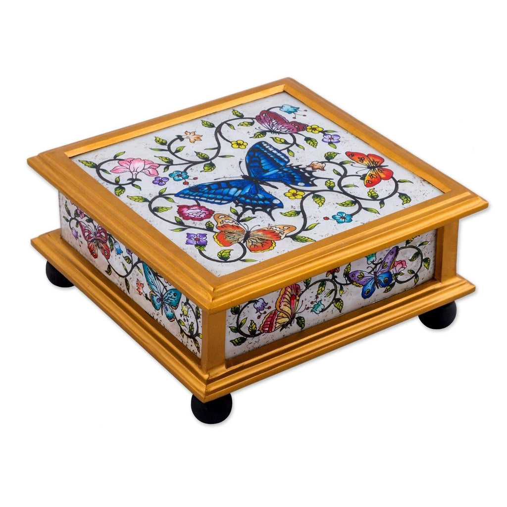 Ivory Reverse Painted Glass Decorative Box M405056
