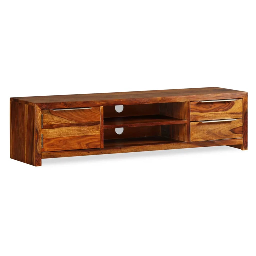 Sheesham Wood TV Stand with Door Cabinet and 2 Storage Drawers E5280