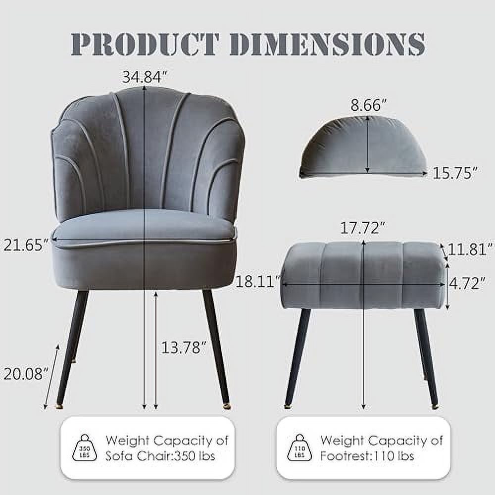 Grey Velvet Wingback Accent Chair with Ottoman C811