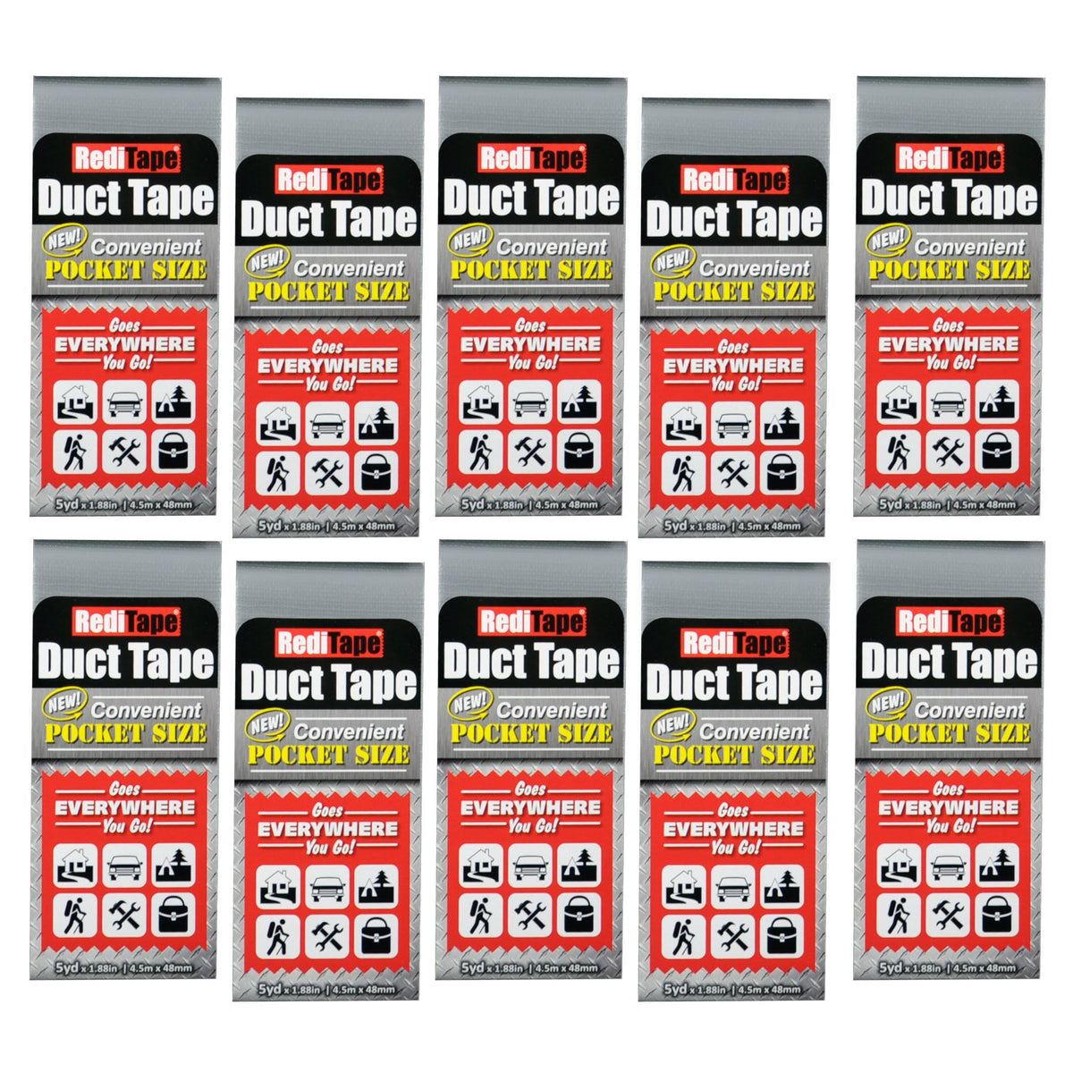 Compact Flat Fold Duct Tape, Pocket size, 10-Pack, Silver T9990