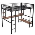 Black Full Metal Loft Bed with Desk and Storage Shelves Y61260