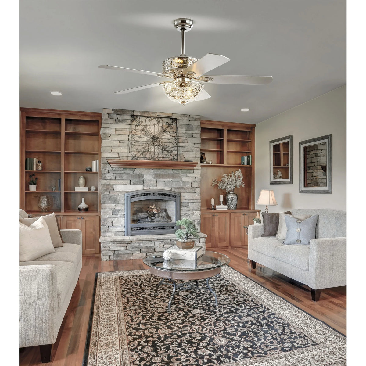 52" 6-Light Metal Wood LED Ceiling Fan M204