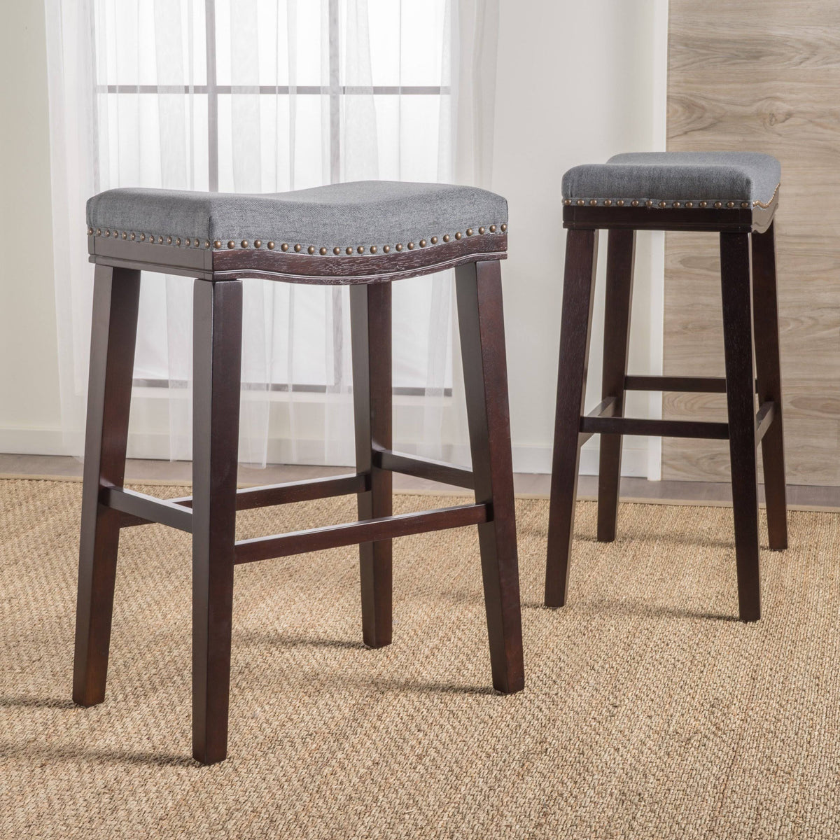 Beige Saddle Shaped Studded Rim Stool (Set of 2) M974752