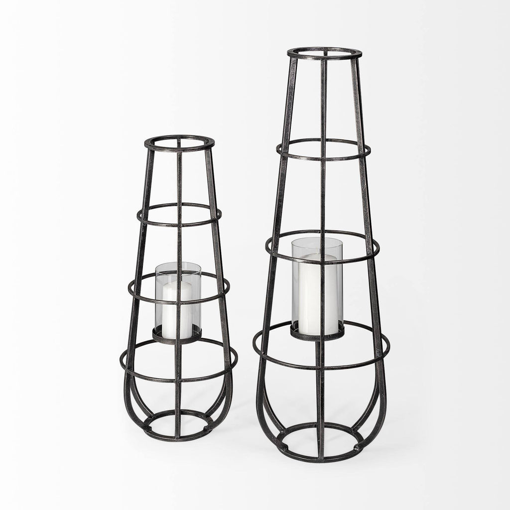 Black Metal Candle Holder Lantern P303